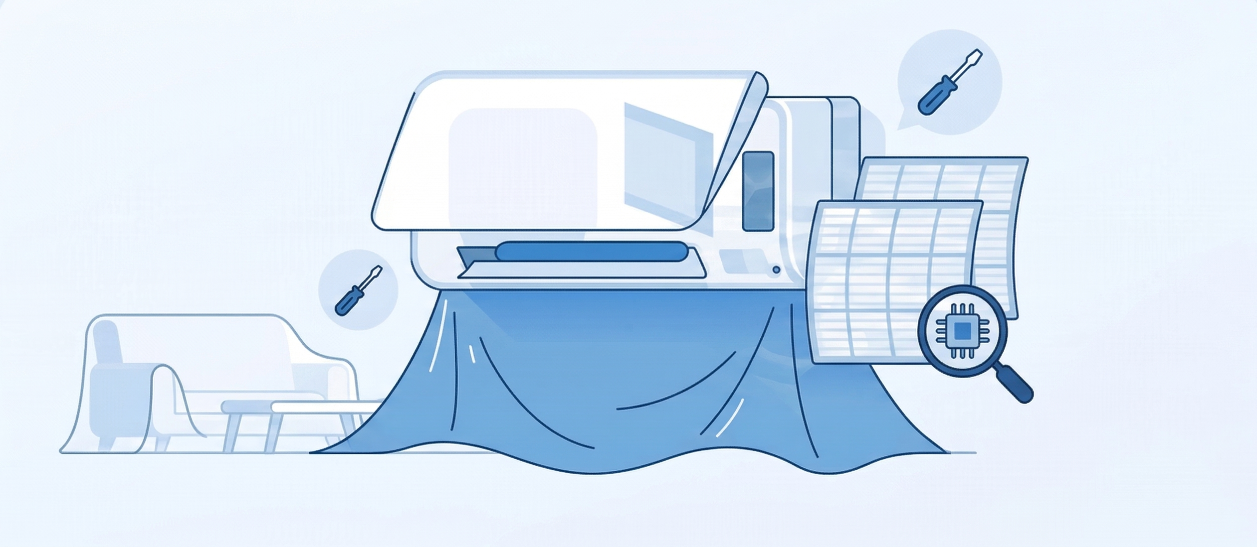 에어컨 주변 보양과 분해 준비 작업 사진